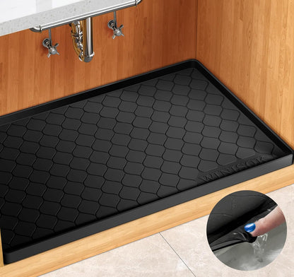 Waterproof Under Sink Mat 34" x 22", Silicone Mat, Dark Gray | Raised Edge Traps Spills & Leaks, Shelf Liner, Cabinet Protector, for Kitchen, Bathroom, Boots, Pets, Home Essentials