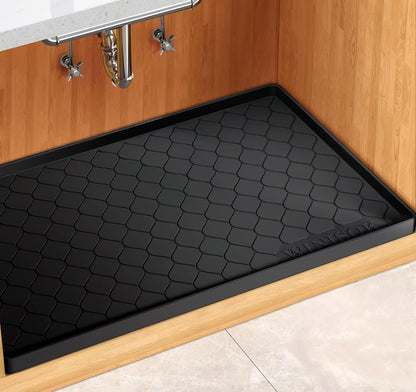 Waterproof Under Sink Mat 34" x 22", Silicone Mat, Dark Gray | Raised Edge Traps Spills & Leaks, Shelf Liner, Cabinet Protector, for Kitchen, Bathroom, Boots, Pets, Home Essentials