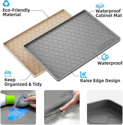 Waterproof Under Sink Mat 34" x 22", Silicone Mat, Dark Gray | Raised Edge Traps Spills & Leaks, Shelf Liner, Cabinet Protector, for Kitchen, Bathroom, Boots, Pets, Home Essentials