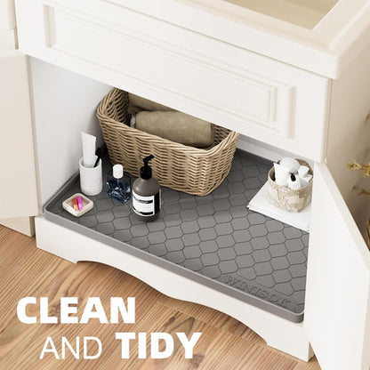Waterproof Under Sink Mat 34" x 22", Silicone Mat, Dark Gray | Raised Edge Traps Spills & Leaks, Shelf Liner, Cabinet Protector, for Kitchen, Bathroom, Boots, Pets, Home Essentials