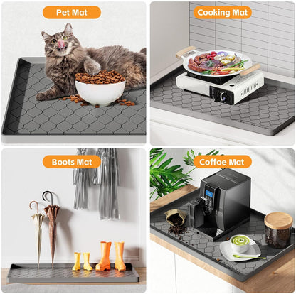 Waterproof Under Sink Mat 34" x 22", Silicone Mat, Dark Gray | Raised Edge Traps Spills & Leaks, Shelf Liner, Cabinet Protector, for Kitchen, Bathroom, Boots, Pets, Home Essentials