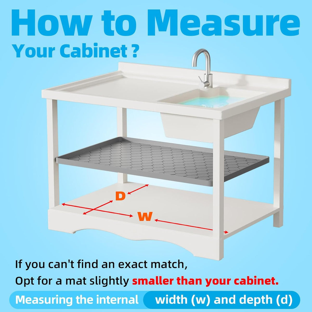 Waterproof Under Sink Mat 34" x 22", Silicone Mat, Dark Gray | Raised Edge Traps Spills & Leaks, Shelf Liner, Cabinet Protector, for Kitchen, Bathroom, Boots, Pets, Home Essentials