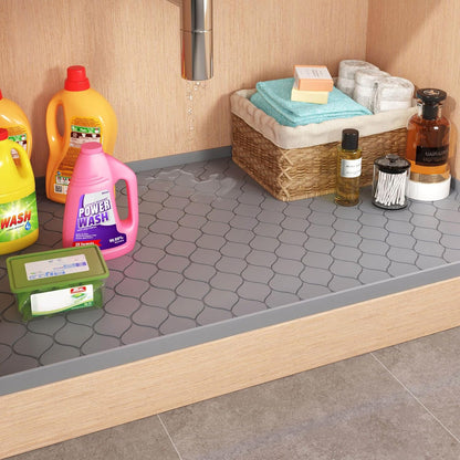 Waterproof Under Sink Mat 34" x 22", Silicone Mat, Dark Gray | Raised Edge Traps Spills & Leaks, Shelf Liner, Cabinet Protector, for Kitchen, Bathroom, Boots, Pets, Home Essentials