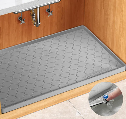 Waterproof Under Sink Mat 34" x 22", Silicone Mat, Dark Gray | Raised Edge Traps Spills & Leaks, Shelf Liner, Cabinet Protector, for Kitchen, Bathroom, Boots, Pets, Home Essentials