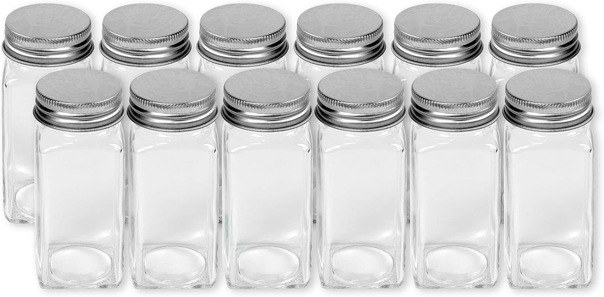 Spice Jars 4-oz Square Glass Bottles | 4 Ounce, with Shaker Lids, Funnel and Labels for Seasoning & Storage