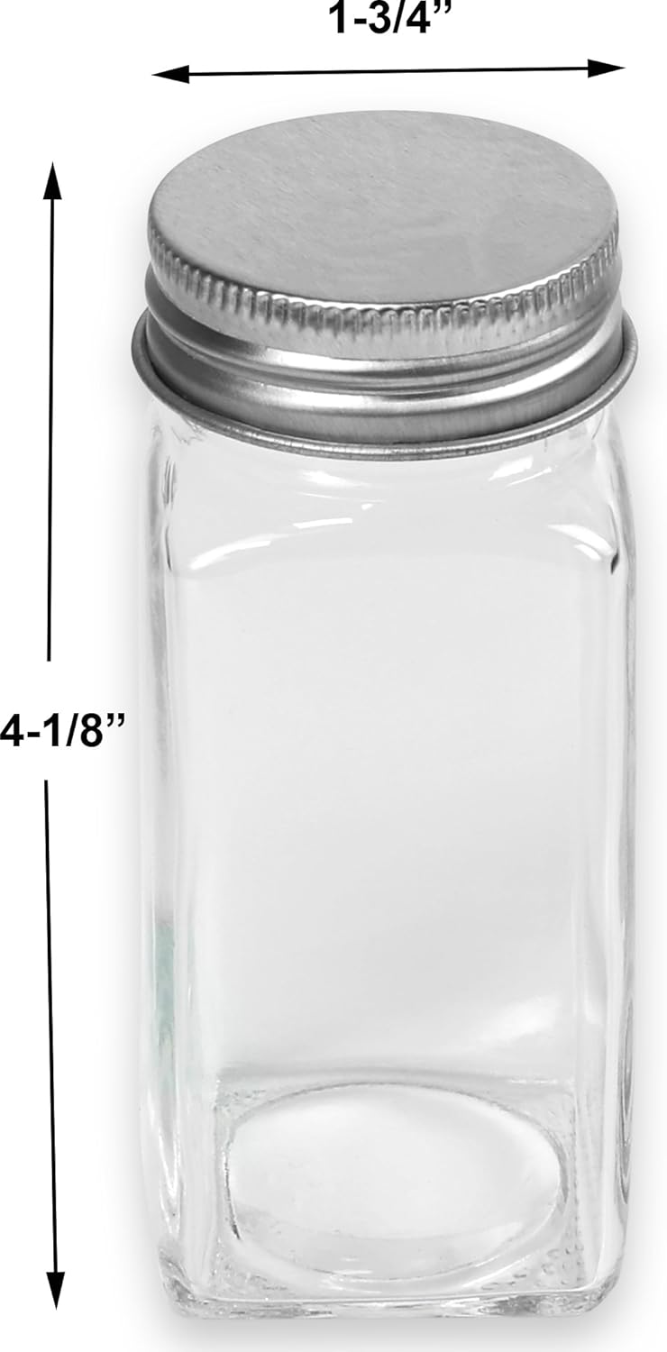Spice Jars 4-oz Square Glass Bottles | 4 Ounce, with Shaker Lids, Funnel and Labels for Seasoning & Storage