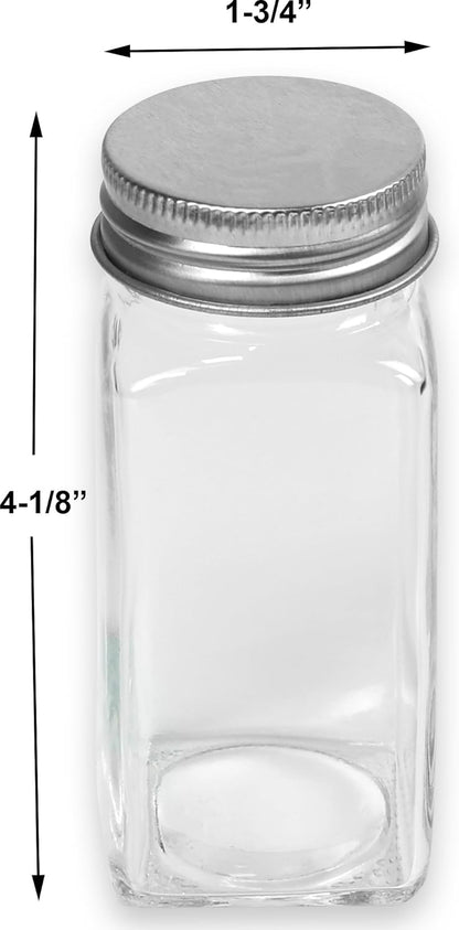 Spice Jars 4-oz Square Glass Bottles | 4 Ounce, with Shaker Lids, Funnel and Labels for Seasoning & Storage