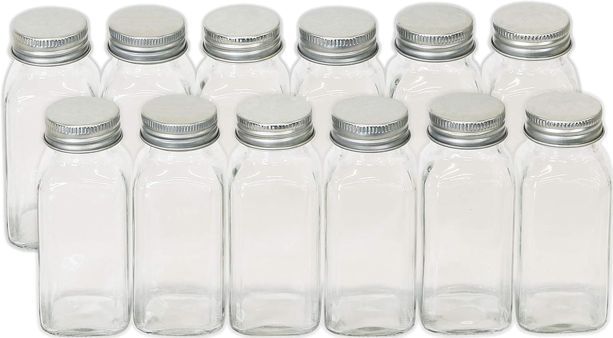 Spice Jars 4-oz Square Glass Bottles | 4 Ounce, with Shaker Lids, Funnel and Labels for Seasoning & Storage