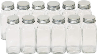 Spice Jars 4-oz Square Glass Bottles | 4 Ounce, with Shaker Lids, Funnel and Labels for Seasoning & Storage