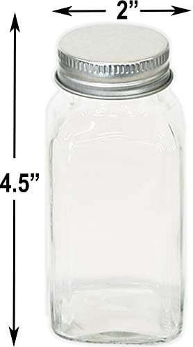 Spice Jars 4-oz Square Glass Bottles | 4 Ounce, with Shaker Lids, Funnel and Labels for Seasoning & Storage
