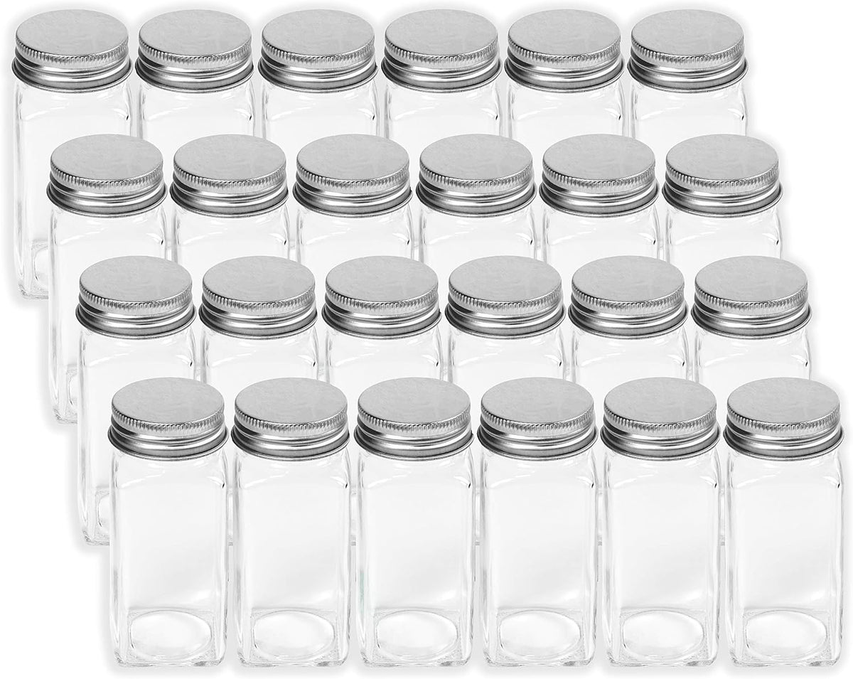 Spice Jars 4-oz Square Glass Bottles | 4 Ounce, with Shaker Lids, Funnel and Labels for Seasoning & Storage