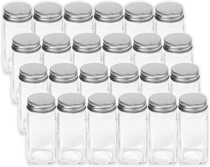 Spice Jars 4-oz Square Glass Bottles | 4 Ounce, with Shaker Lids, Funnel and Labels for Seasoning & Storage