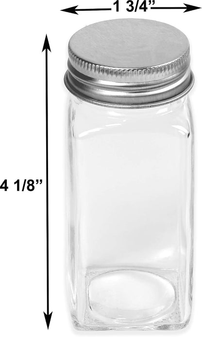 Spice Jars 4-oz Square Glass Bottles | 4 Ounce, with Shaker Lids, Funnel and Labels for Seasoning & Storage
