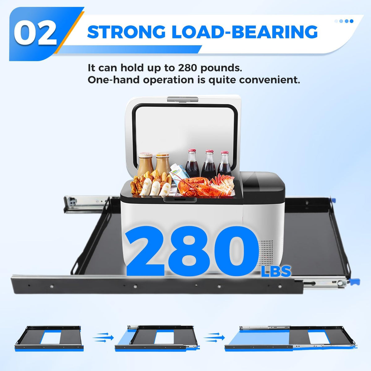 Fridge Slide 29.3 x 18.7in Compatible with 28 to 65L Fridges/Coolers, Universal Portable Vehicle Refrigerator Freezer Slide Mount, W/4 Buckle Straps, 280 LBS