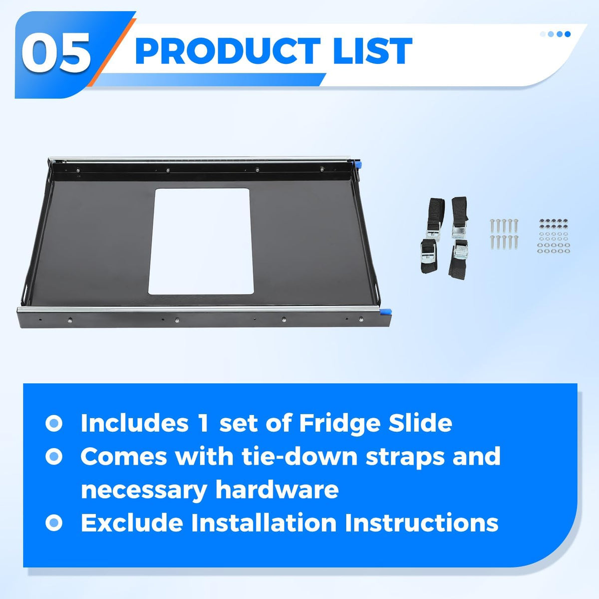 Fridge Slide 29.3 x 18.7in Compatible with 28 to 65L Fridges/Coolers, Universal Portable Vehicle Refrigerator Freezer Slide Mount, W/4 Buckle Straps, 280 LBS