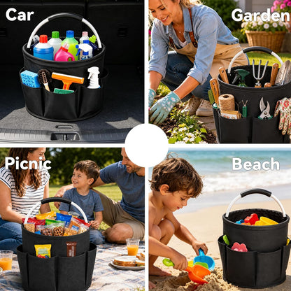 Cleaning Caddy with Handle, 17L Foldable Organizer with 6 Pockets | 600D Oxford Fabric, Durable, Waterproof, Large Capacity, Space-Saving Foldable, Multi Cleaning Bucket Bag for Home, Garden