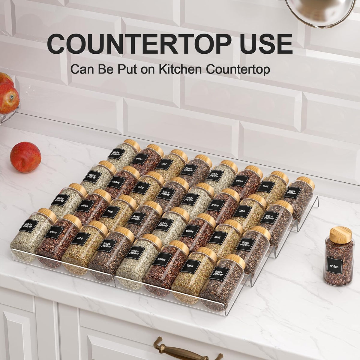 Spice Drawer Organizer Clear (Jars Not Included) - 5 Tier Acrylic Seasoning Drawer Organizer - Kitchen Spice Rack for Drawer, Cabinet, Countertop - Expandable From 9'' to17.5 In''