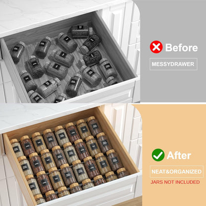 Spice Drawer Organizer Clear (Jars Not Included) - 5 Tier Acrylic Seasoning Drawer Organizer - Kitchen Spice Rack for Drawer, Cabinet, Countertop - Expandable From 9'' to17.5 In''