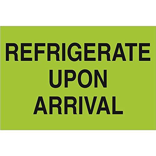 Aviditi 2 x 3,Refrigerate Upon Arrival Fluorescent Green Warning Sticker, for Shipping, Handling, and Packing (1 Roll of 500 Labels)