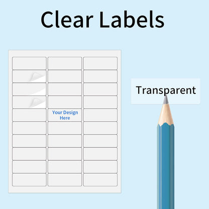 Transparent Stickers Labels - 1" x 2-5/8" Clear Address Labels Mailing Stickers for Laser/Inkjet Printer 8.5"×11"- 20 Sheet/ 600 Label