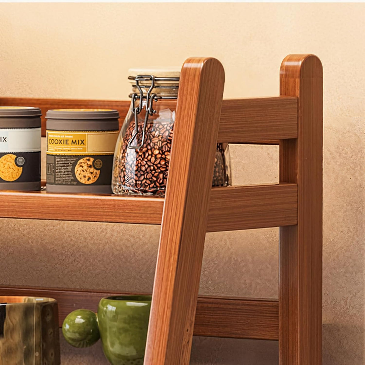 Coffee Station Organizer, Mug Holder Countertop, Kitchen Counter Shelf for Tea Coffee Bar Accessories, Matcha Stand, Cup Display, Condiment Storage Rack, 2 Tier, Brown