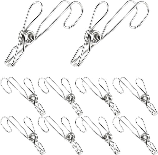 10PCS Stainless Steel Tea Bag Clips with Hook Design, Rust-Resistant Metal Tea Bag Holder for Mug, Squeezer, Accessories for Loose, Silver