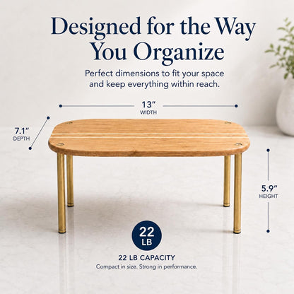 Cabinet Organizer Set of 2 - Kitchen Pantry Organizers and Storage with Bamboo Top & Brass-Effect Metal Legs - for Kitchen Counter & Stackable Shelves for Cabinets with 22 lb Capacity - Natural
