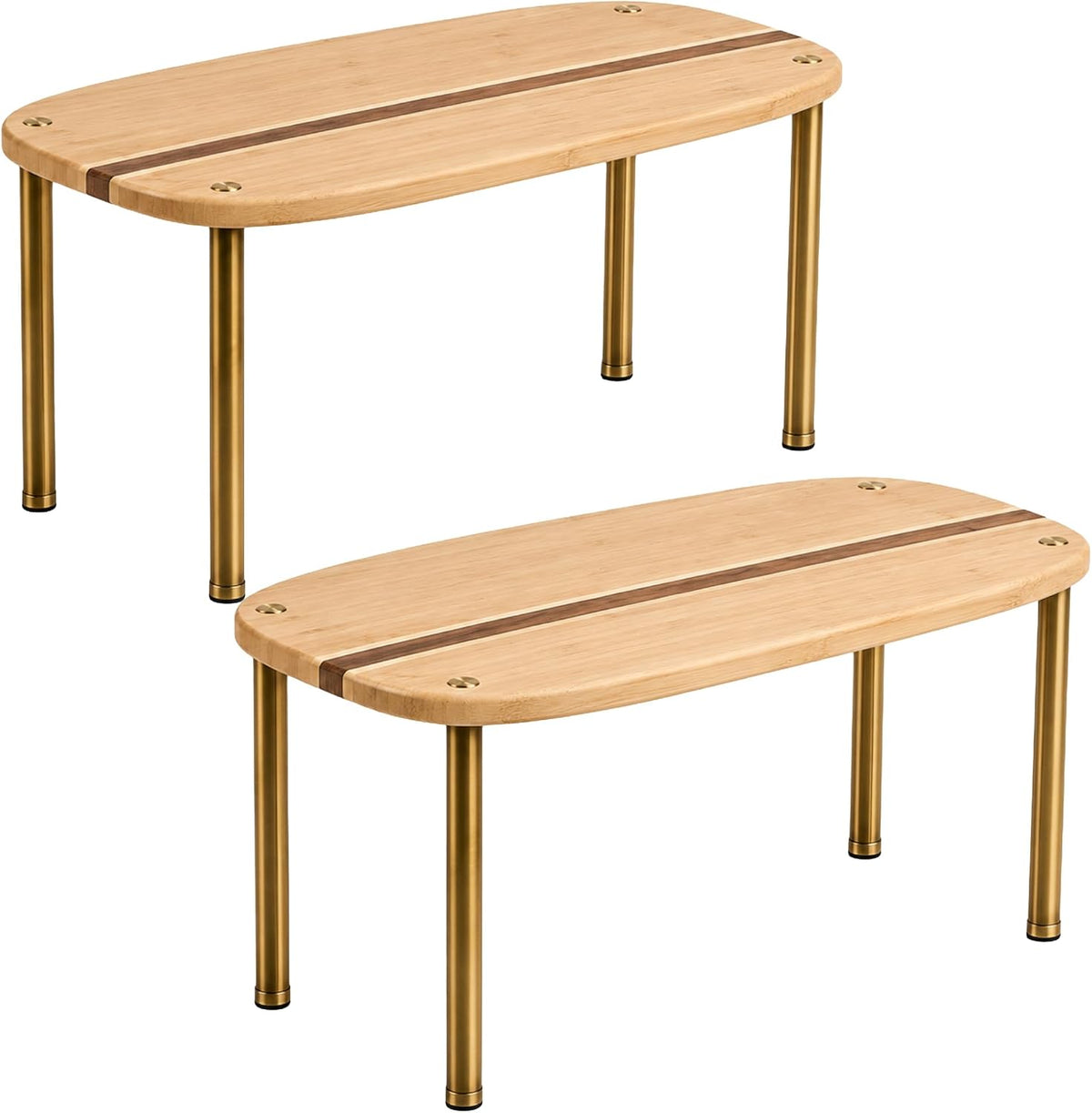 Cabinet Organizer Set of 2 - Kitchen Pantry Organizers and Storage with Bamboo Top & Brass-Effect Metal Legs - for Kitchen Counter & Stackable Shelves for Cabinets with 22 lb Capacity - Natural