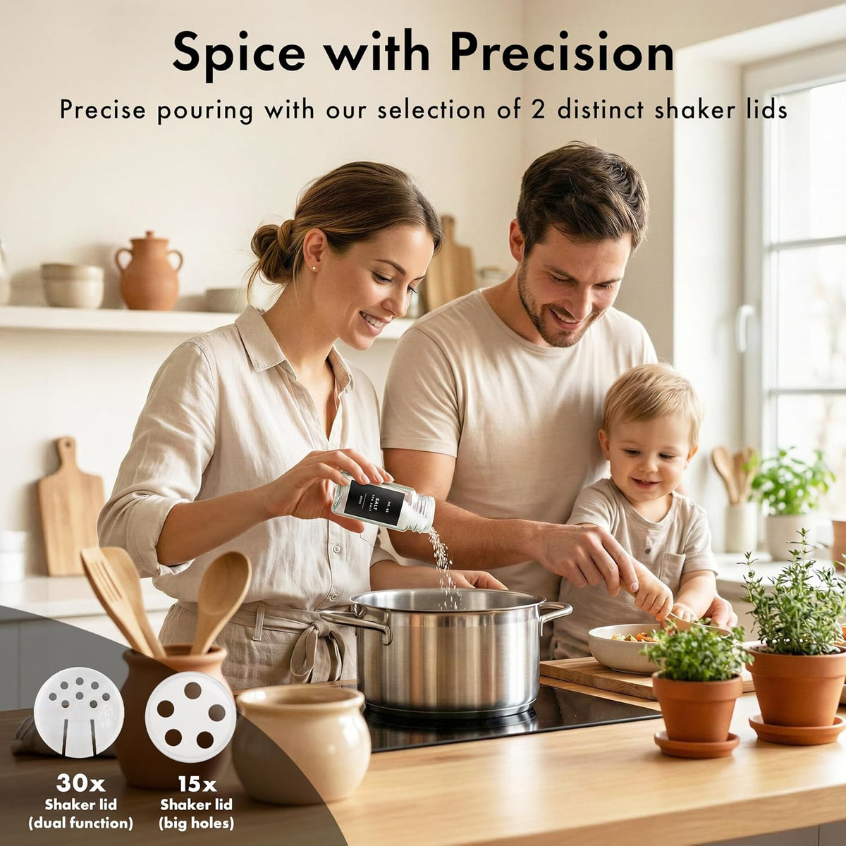Glass Spice Jars with Label, 24x Acacia Wooden Lids - White Labels | Airtight Lids keep spices fresh, Kitchen Spice Drawer Organizer, 4oz Seasoning Containers incl. Funnel, Brush & 240 Labels