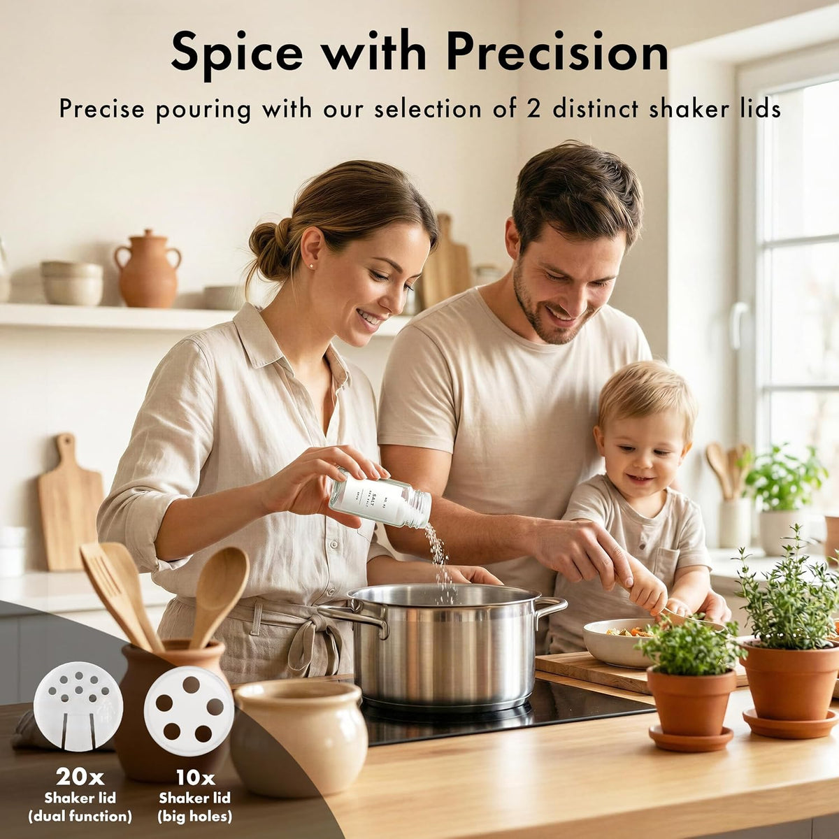 Glass Spice Jars with Label, 24x Acacia Wooden Lids - White Labels | Airtight Lids keep spices fresh, Kitchen Spice Drawer Organizer, 4oz Seasoning Containers incl. Funnel, Brush & 240 Labels