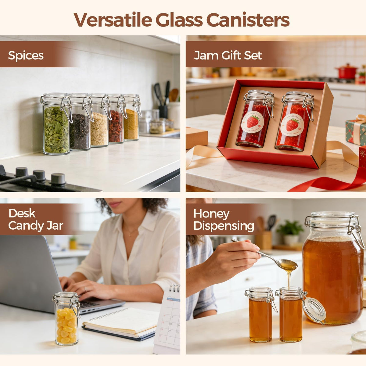 Glass Pantry Jars with Airtight Lids 0.7 Gal 2 Pack Wide Mouth Flour | BPA-free food-grade glass, wire clamp seal, wide mouth, 88 oz, bulk flour & sugar, rice, sourdough starter, candy & cookie
