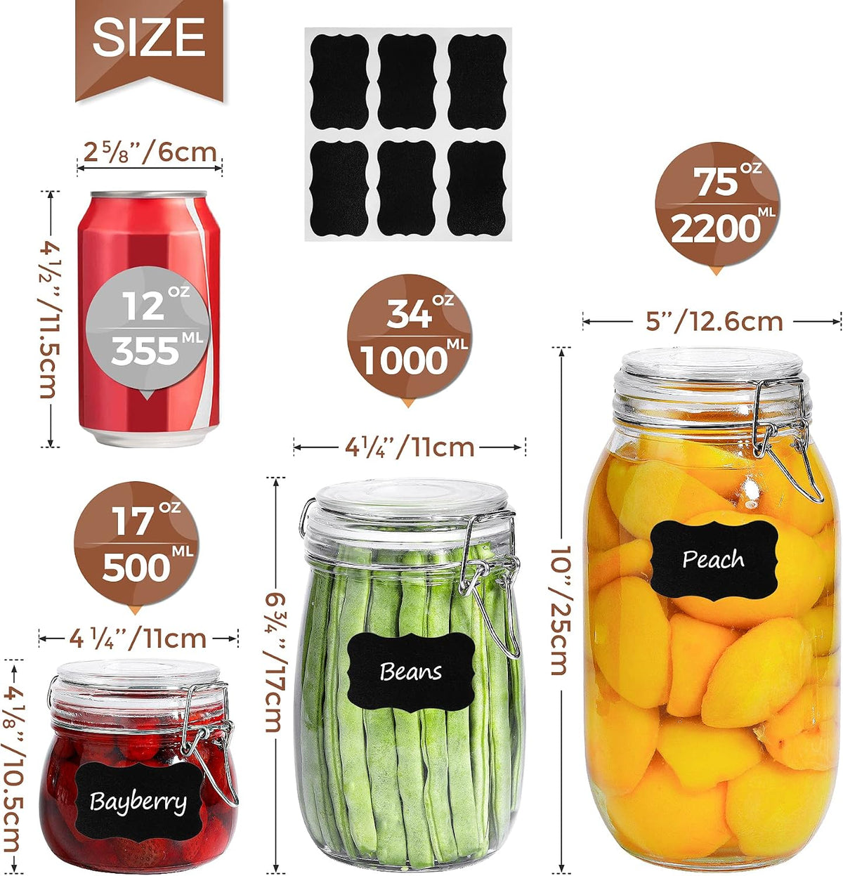 Glass Pantry Jars with Airtight Lids 0.7 Gal 2 Pack Wide Mouth Flour | BPA-free food-grade glass, wire clamp seal, wide mouth, 88 oz, bulk flour & sugar, rice, sourdough starter, candy & cookie