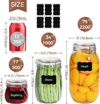 Glass Pantry Jars with Airtight Lids 0.7 Gal 2 Pack Wide Mouth Flour | BPA-free food-grade glass, wire clamp seal, wide mouth, 88 oz, bulk flour & sugar, rice, sourdough starter, candy & cookie