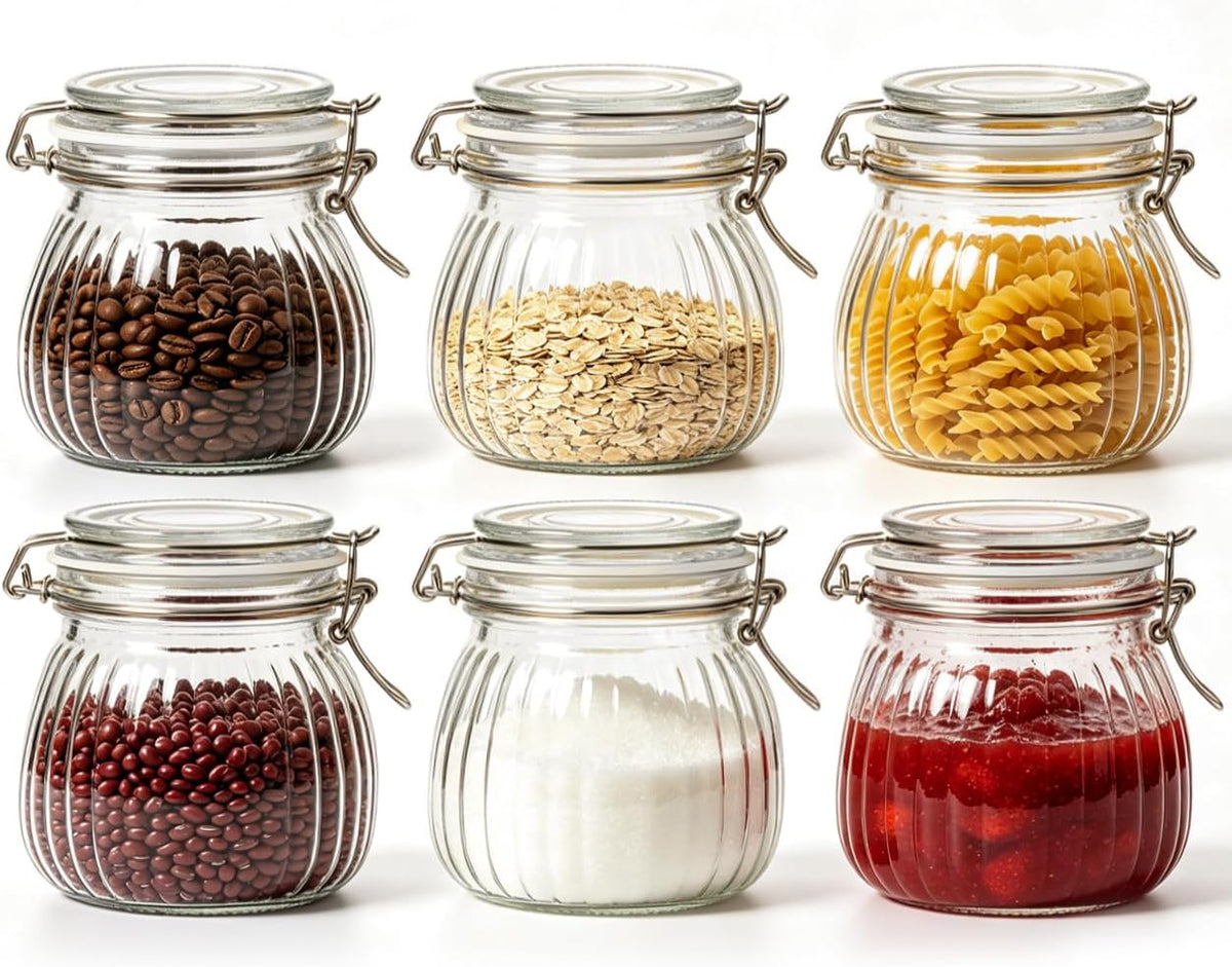 Glass Pantry Jars with Airtight Lids 0.7 Gal 2 Pack Wide Mouth Flour | BPA-free food-grade glass, wire clamp seal, wide mouth, 88 oz, bulk flour & sugar, rice, sourdough starter, candy & cookie