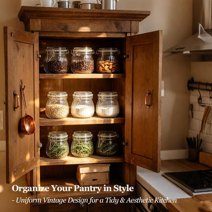 Glass Pantry Jars with Airtight Lids 0.7 Gal 2 Pack Wide Mouth Flour | BPA-free food-grade glass, wire clamp seal, wide mouth, 88 oz, bulk flour & sugar, rice, sourdough starter, candy & cookie