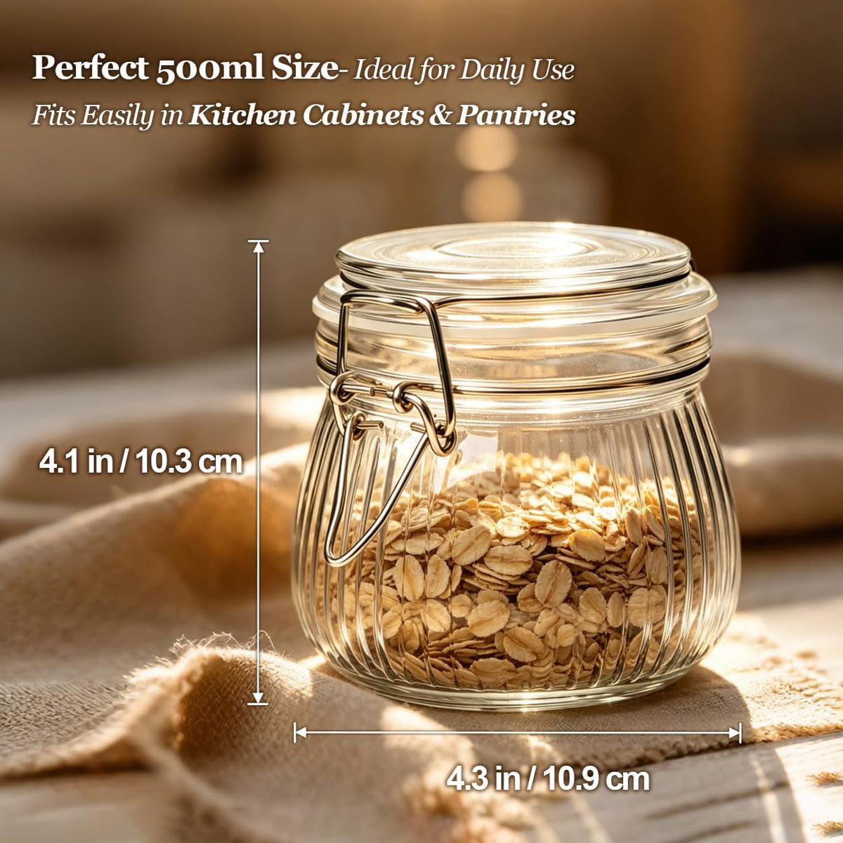 Glass Pantry Jars with Airtight Lids 0.7 Gal 2 Pack Wide Mouth Flour | BPA-free food-grade glass, wire clamp seal, wide mouth, 88 oz, bulk flour & sugar, rice, sourdough starter, candy & cookie