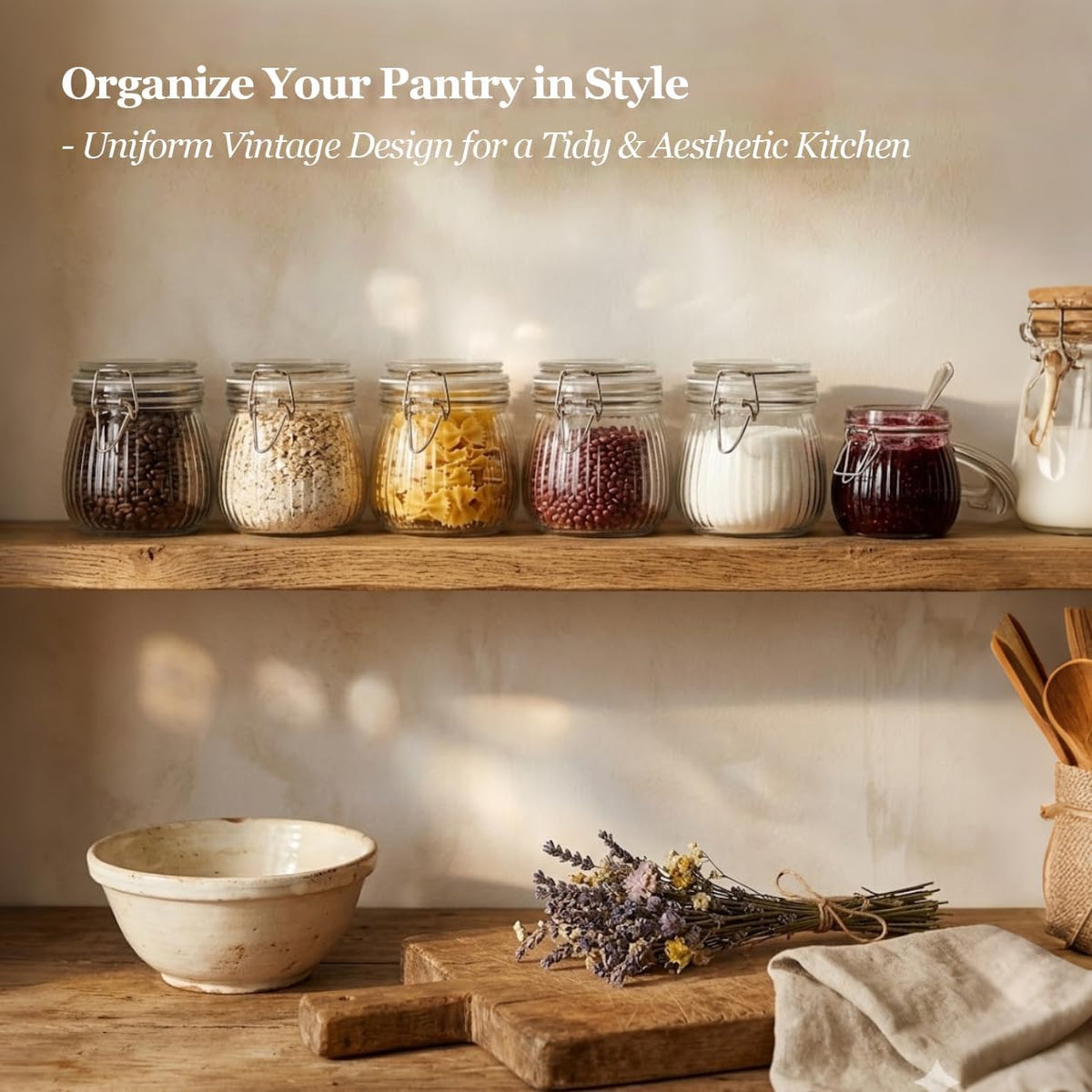 Glass Pantry Jars with Airtight Lids 0.7 Gal 2 Pack Wide Mouth Flour | BPA-free food-grade glass, wire clamp seal, wide mouth, 88 oz, bulk flour & sugar, rice, sourdough starter, candy & cookie