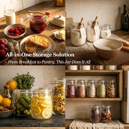 Glass Pantry Jars with Airtight Lids 0.7 Gal 2 Pack Wide Mouth Flour | BPA-free food-grade glass, wire clamp seal, wide mouth, 88 oz, bulk flour & sugar, rice, sourdough starter, candy & cookie