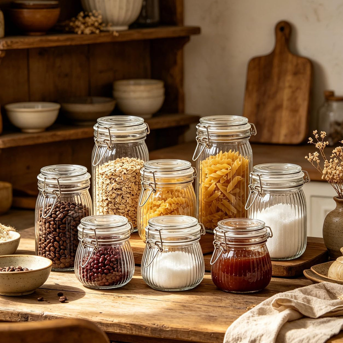 Glass Pantry Jars with Airtight Lids 0.7 Gal 2 Pack Wide Mouth Flour | BPA-free food-grade glass, wire clamp seal, wide mouth, 88 oz, bulk flour & sugar, rice, sourdough starter, candy & cookie