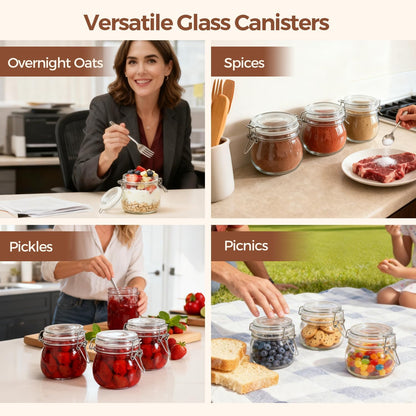 Glass Pantry Jars with Airtight Lids 0.7 Gal 2 Pack Wide Mouth Flour | BPA-free food-grade glass, wire clamp seal, wide mouth, 88 oz, bulk flour & sugar, rice, sourdough starter, candy & cookie
