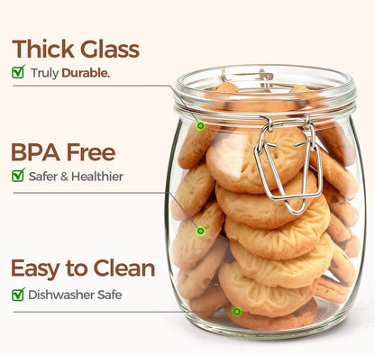 Glass Pantry Jars with Airtight Lids 0.7 Gal 2 Pack Wide Mouth Flour | BPA-free food-grade glass, wire clamp seal, wide mouth, 88 oz, bulk flour & sugar, rice, sourdough starter, candy & cookie