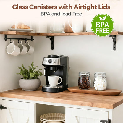Glass Pantry Jars with Airtight Lids 0.7 Gal 2 Pack Wide Mouth Flour | BPA-free food-grade glass, wire clamp seal, wide mouth, 88 oz, bulk flour & sugar, rice, sourdough starter, candy & cookie