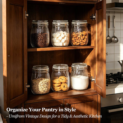 Glass Pantry Jars with Airtight Lids 0.7 Gal 2 Pack Wide Mouth Flour | BPA-free food-grade glass, wire clamp seal, wide mouth, 88 oz, bulk flour & sugar, rice, sourdough starter, candy & cookie
