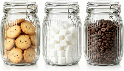 Glass Pantry Jars with Airtight Lids 0.7 Gal 2 Pack Wide Mouth Flour | BPA-free food-grade glass, wire clamp seal, wide mouth, 88 oz, bulk flour & sugar, rice, sourdough starter, candy & cookie