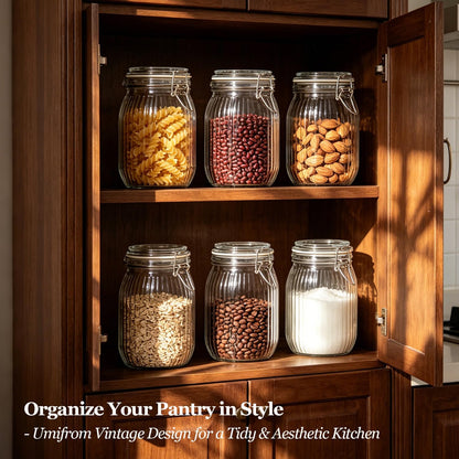 Glass Pantry Jars with Airtight Lids 0.7 Gal 2 Pack Wide Mouth Flour | BPA-free food-grade glass, wire clamp seal, wide mouth, 88 oz, bulk flour & sugar, rice, sourdough starter, candy & cookie