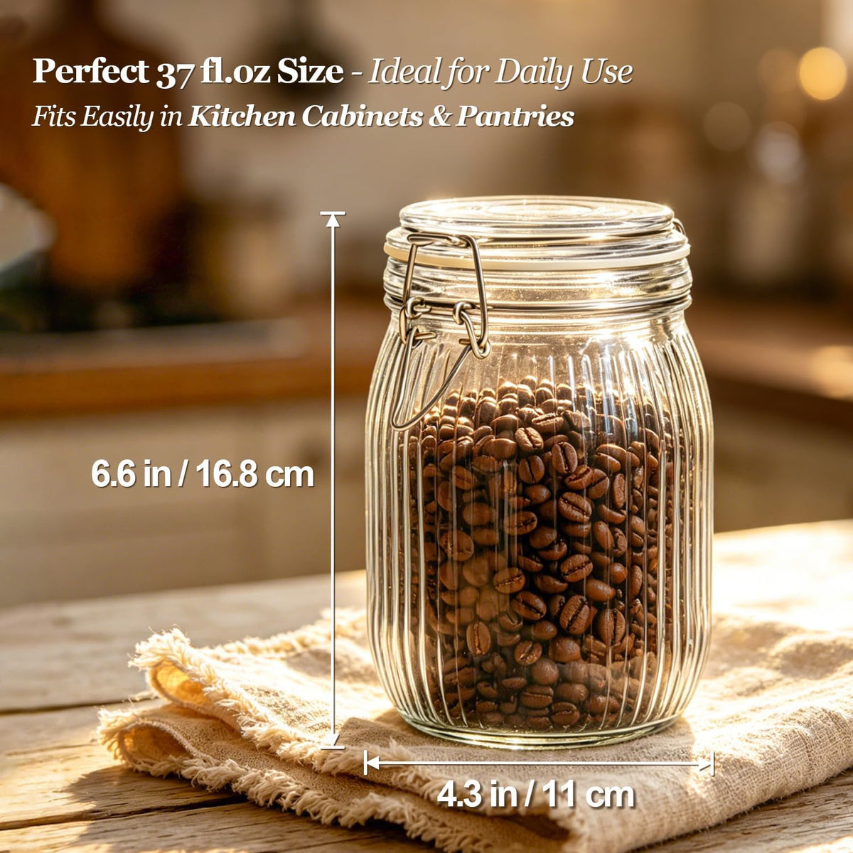 Glass Pantry Jars with Airtight Lids 0.7 Gal 2 Pack Wide Mouth Flour | BPA-free food-grade glass, wire clamp seal, wide mouth, 88 oz, bulk flour & sugar, rice, sourdough starter, candy & cookie