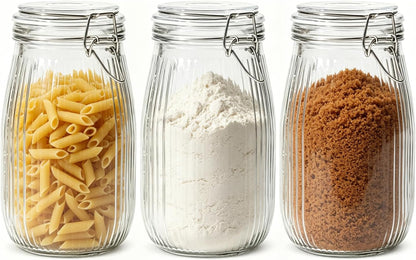 Glass Pantry Jars with Airtight Lids 0.7 Gal 2 Pack Wide Mouth Flour | BPA-free food-grade glass, wire clamp seal, wide mouth, 88 oz, bulk flour & sugar, rice, sourdough starter, candy & cookie