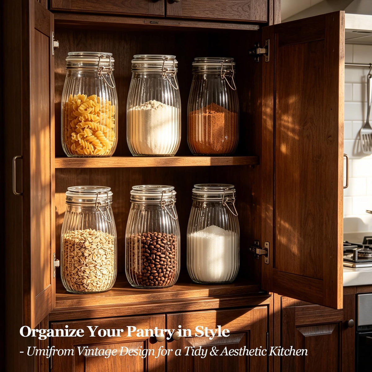 Glass Pantry Jars with Airtight Lids 0.7 Gal 2 Pack Wide Mouth Flour | BPA-free food-grade glass, wire clamp seal, wide mouth, 88 oz, bulk flour & sugar, rice, sourdough starter, candy & cookie