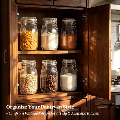 Glass Pantry Jars with Airtight Lids 0.7 Gal 2 Pack Wide Mouth Flour | BPA-free food-grade glass, wire clamp seal, wide mouth, 88 oz, bulk flour & sugar, rice, sourdough starter, candy & cookie
