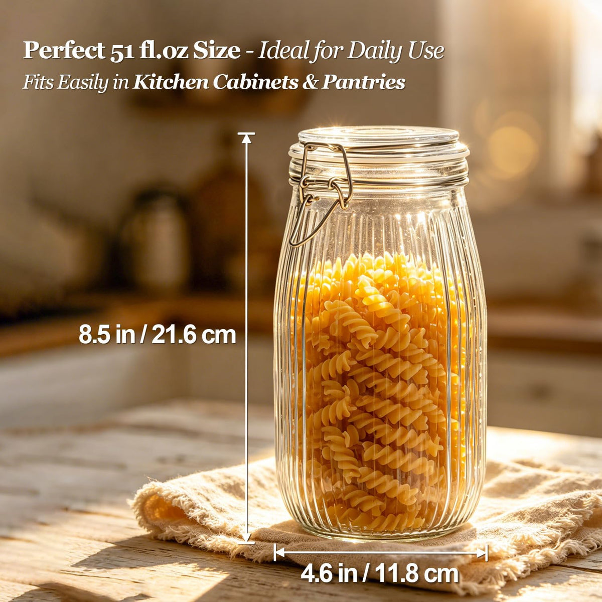 Glass Pantry Jars with Airtight Lids 0.7 Gal 2 Pack Wide Mouth Flour | BPA-free food-grade glass, wire clamp seal, wide mouth, 88 oz, bulk flour & sugar, rice, sourdough starter, candy & cookie